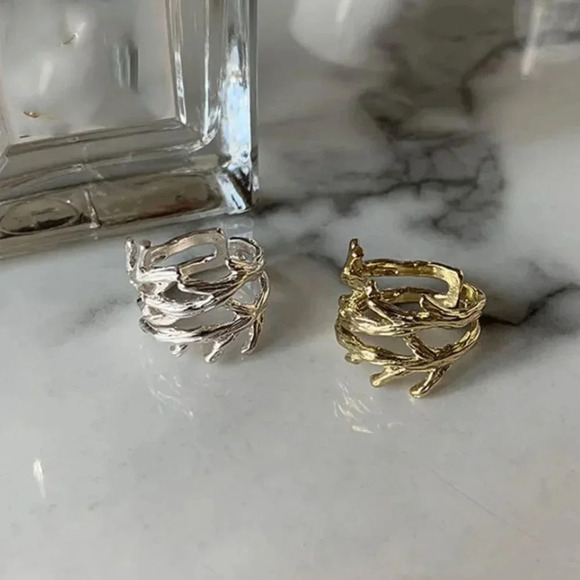 Minimalist 925 Sterling Silver Textured Wrap Ring Geometric Twist Branch Ring - Picture 2 of 7